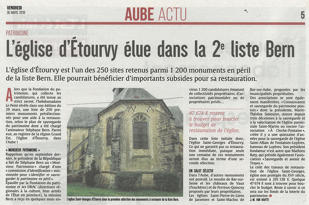 Article Etourvy (Aube) - église St-Georges - La Sauvegarde de l'Art Français